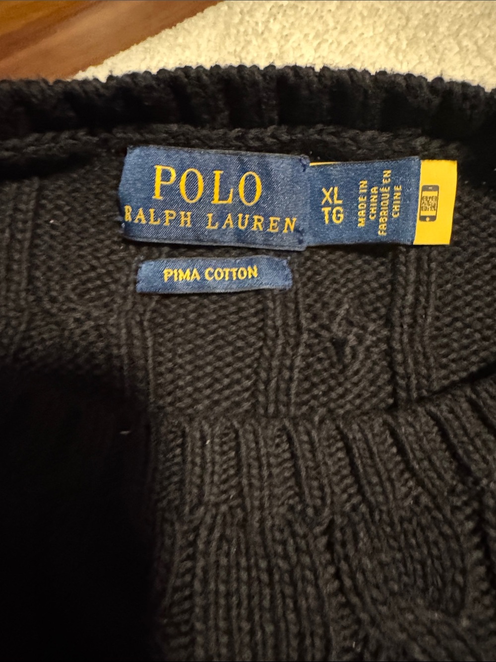 Polo by Ralph Lauren Blue Cable-Knit Crewneck Sweater with Light-Blue Pony - Picture 2 of 3